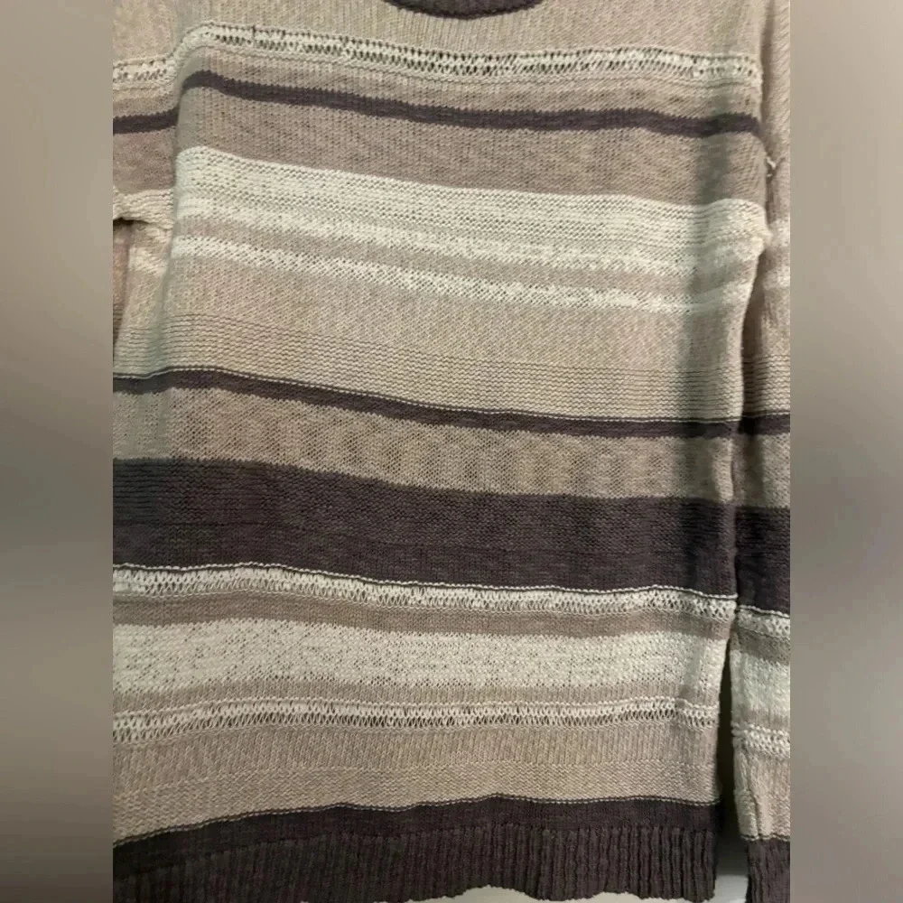 Max Studio Womens Long Sleeve Gray White Striped Sweater Cotton Blend Size Small